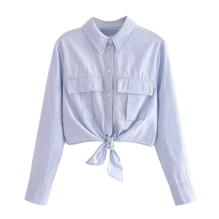 Summer Women Clothing Street Casual All Matching Short Bow Tie Shirt