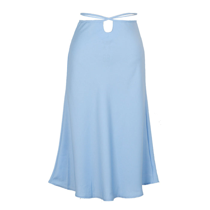 Spring Summer Solid Color Zipper Skirt Fashionable Simple Sexy Lacing Navel-Exposed  Women Clothing Skirt