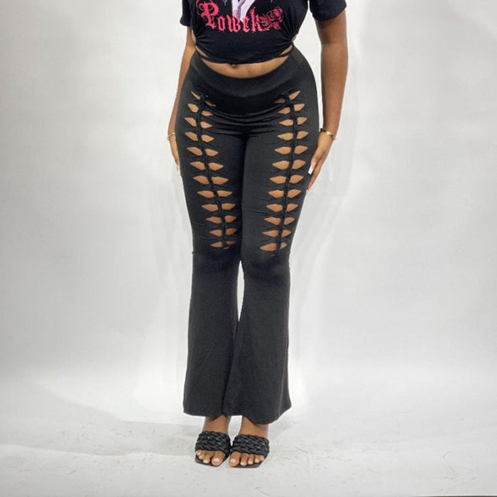 Cropped Hollow Out Cutout out Tied Trendy Sexy Casual Pants