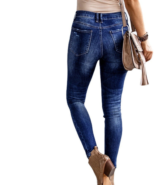 Autumn Winter Stretch Skinny Water Washed Hole Jeans Women Sexy Denim Hip Lifting