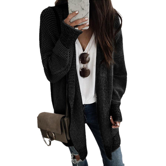 Autumn Winter Women Clothing Mid Length Knitted Smocking Women Sweater Cardigan