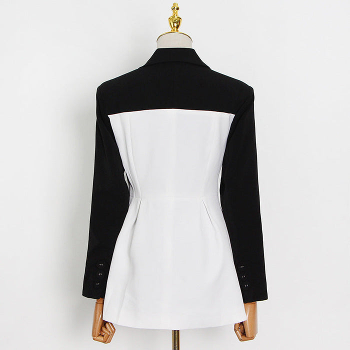 Black White Stitching Suit Spring Autumn Slim Fit One Button Personality Workplace Short Women Jacket