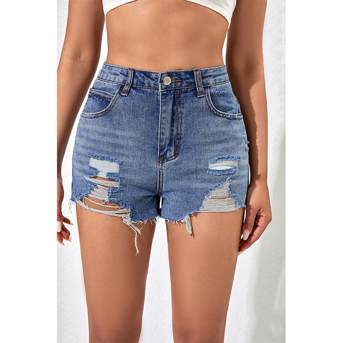 High Waist Slimming Denim Shorts Women Summer Slim Fit Slim Fit Pants Ripped Denim