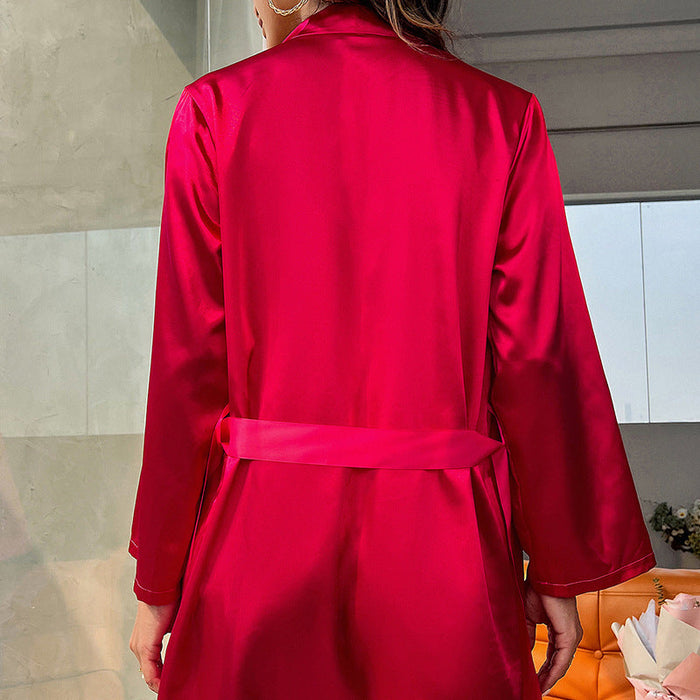 Autumn Long Sleeve Sexy Nightgown Cardigan Temptation Artificial Silk Bathrobe Home Wear Sexy Sleepwear