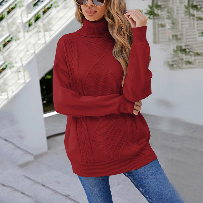 Autumn Winter High Neck Women Sweater Pullover Twist Knitted plus Size Loose Slimming Sweater