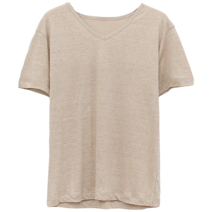 Women Cotton Linen T Shirt Summer Loose Simple Niche Imitation Linen Feel Short Sleeve Casual Basic Top