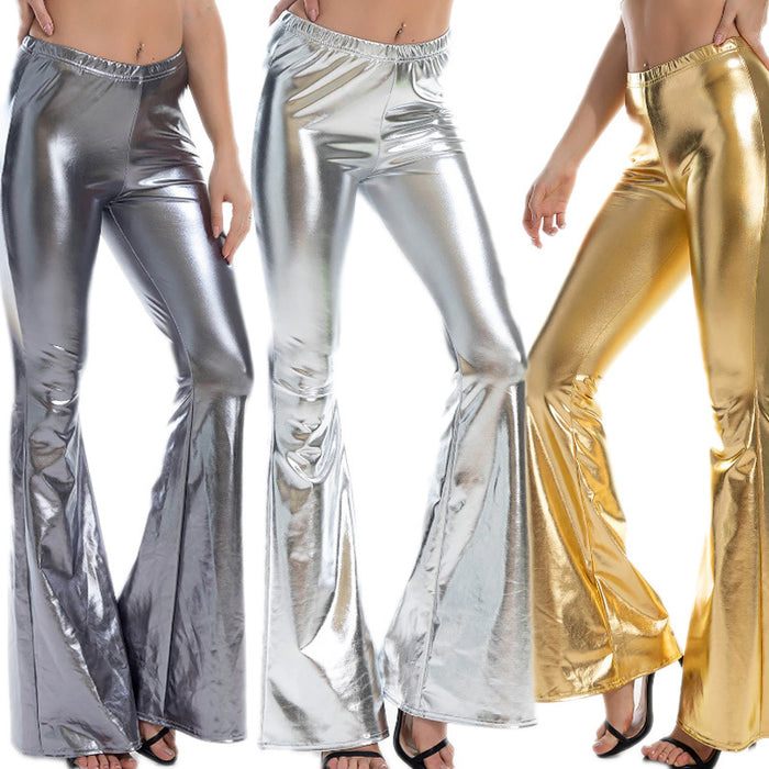 Metallic Coated Fabric High Waist Patent Leather Tights Sexy Takeaway Women's Wide-Leg Pants Summer