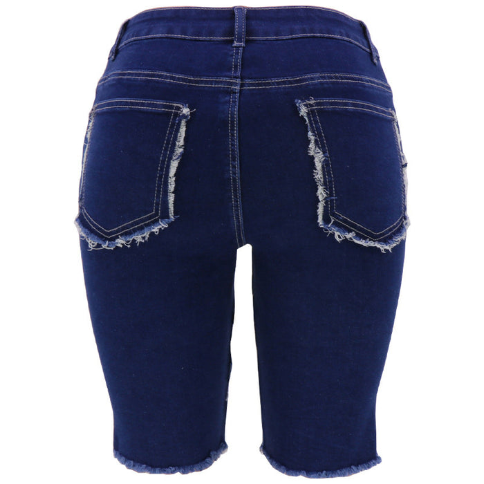 Fashion Five-Point Denim Women Pants New High Elastic Hip Lifting Patchwork Pants Popular