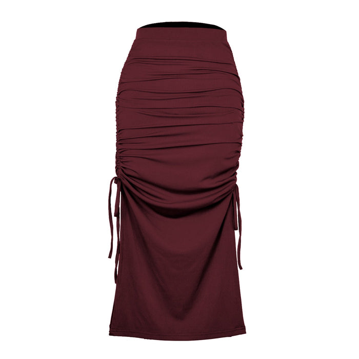 Slit Knitted Slim Skirt Pleated Tie Sexy Sheath  Women Clothing Skirt