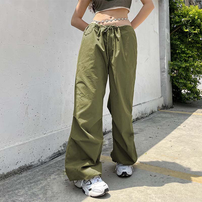 Street Retro Casual Drawstring Lace Waist of Trousers Loose Wide Leg Pants Sexy Handsome Dance Exercise Ankle Tied Trousers