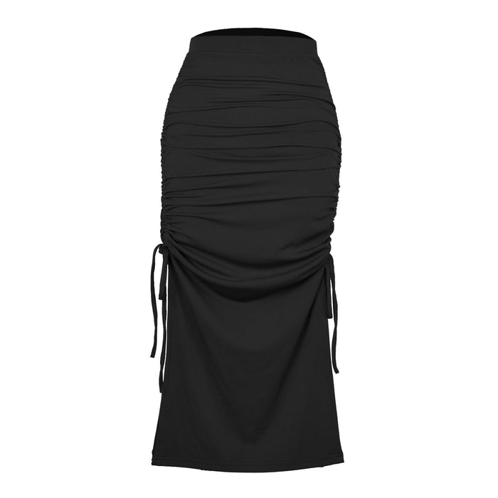 Slit Knitted Slim Skirt Pleated Tie Sexy Sheath  Women Clothing Skirt