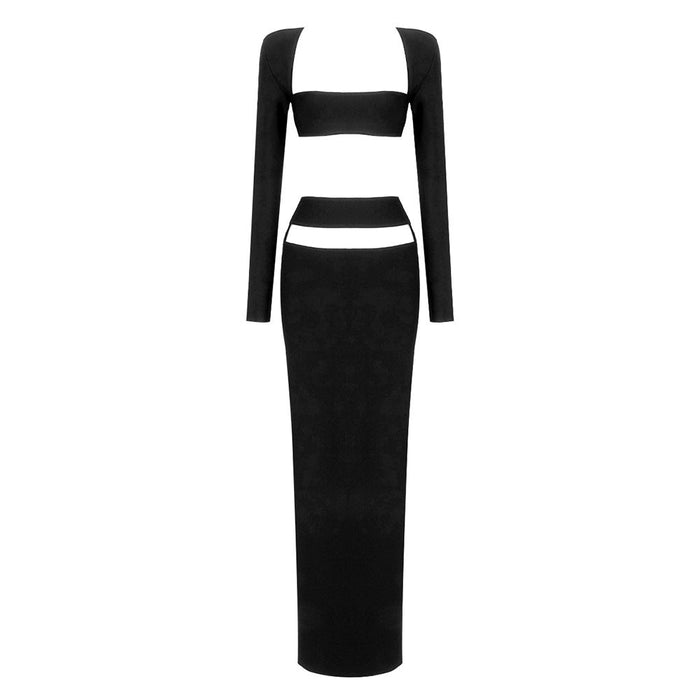 Suit Autumn Casual High End Two Piece Set Cropped Outfit Long Sleeve Stretch Dress Women Clothing Bandage Dress