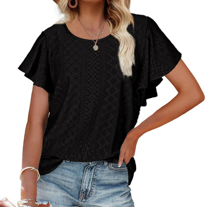 Women Clothing Summer Women T-shirt Ruffle Sleeve Casual Top