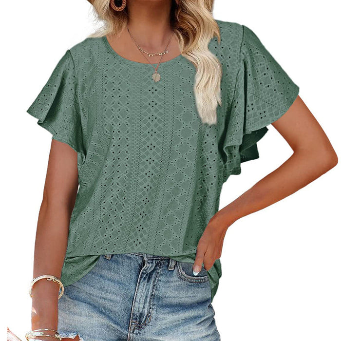 Women Clothing Summer Women T-shirt Ruffle Sleeve Casual Top