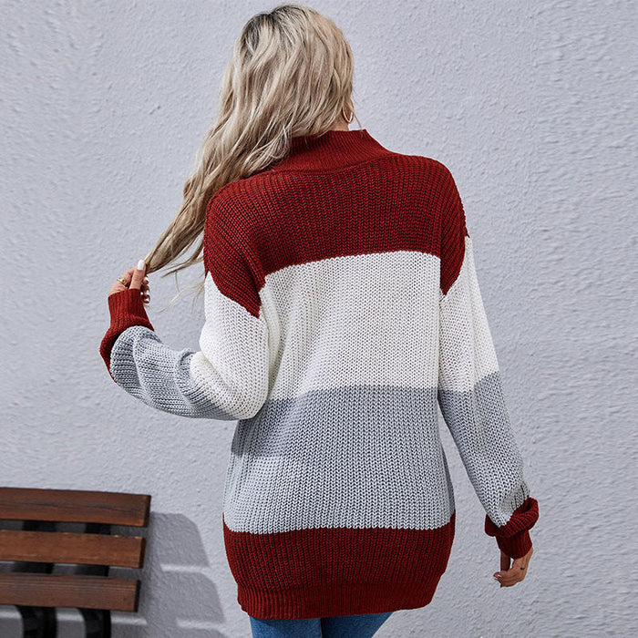 Autumn Winter Women Wear Long Sleeve Color Mid Length Sweater Casual Women