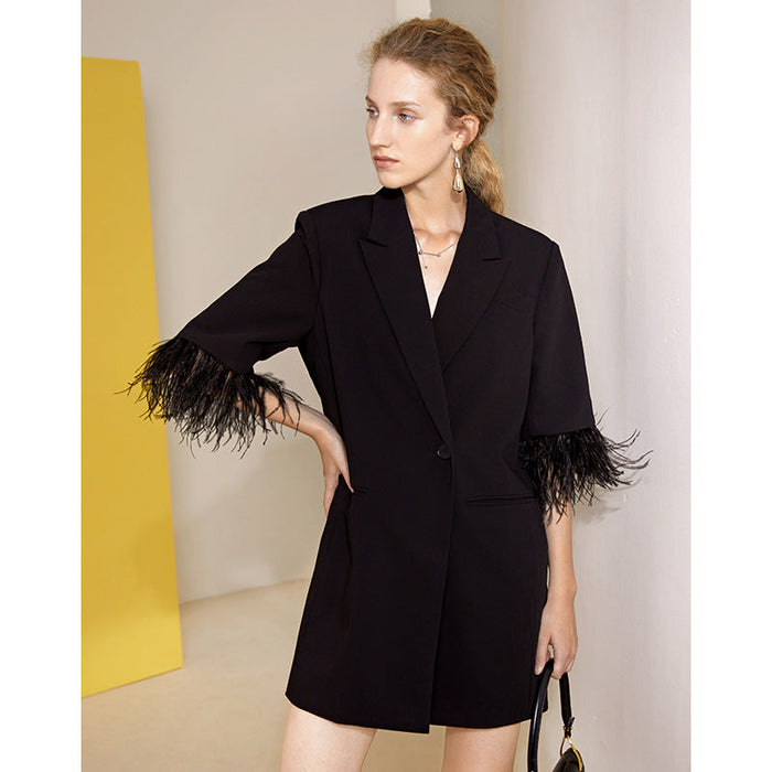 Tassel V neck Blazer Dress Summer High Grade Short Dress for Women