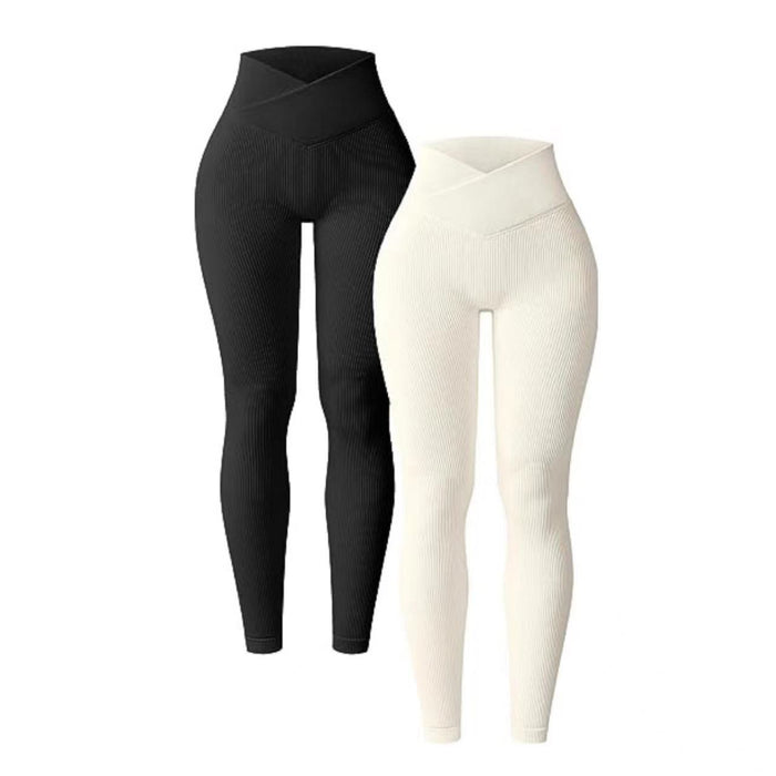 Yoga Leggings Ribbed High Waist Cross Sports Workout Leggings Casual Trousers