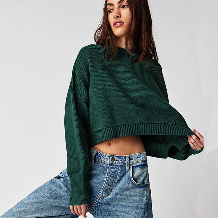 Autumn Winter Women Clothes Round Neck Knitwear Solid Color Loose Pullover