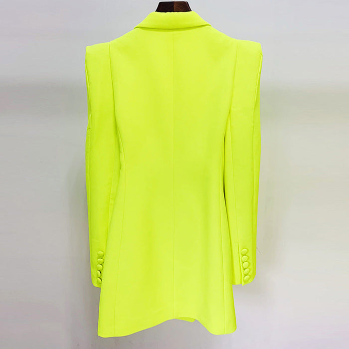 Cool Profile Shrug Double Breasted Mid Length Blazer Fluorescent Yellow Pant Sets