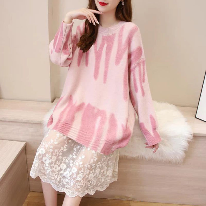 Pullover Women Autumn Winter Loose Sweater Korean Printed Sweater