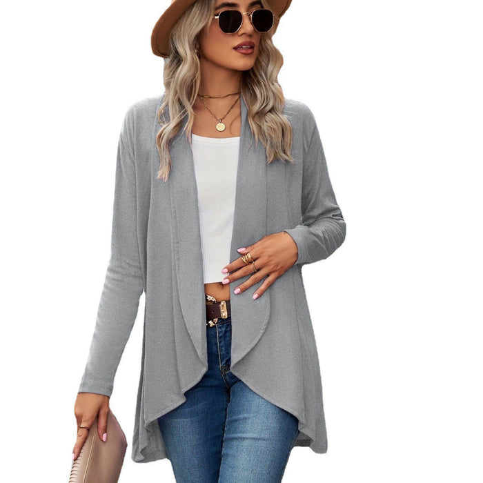 Autumn Winter Long Sleeve Solid Color Loose Cardigan Top Women Coat