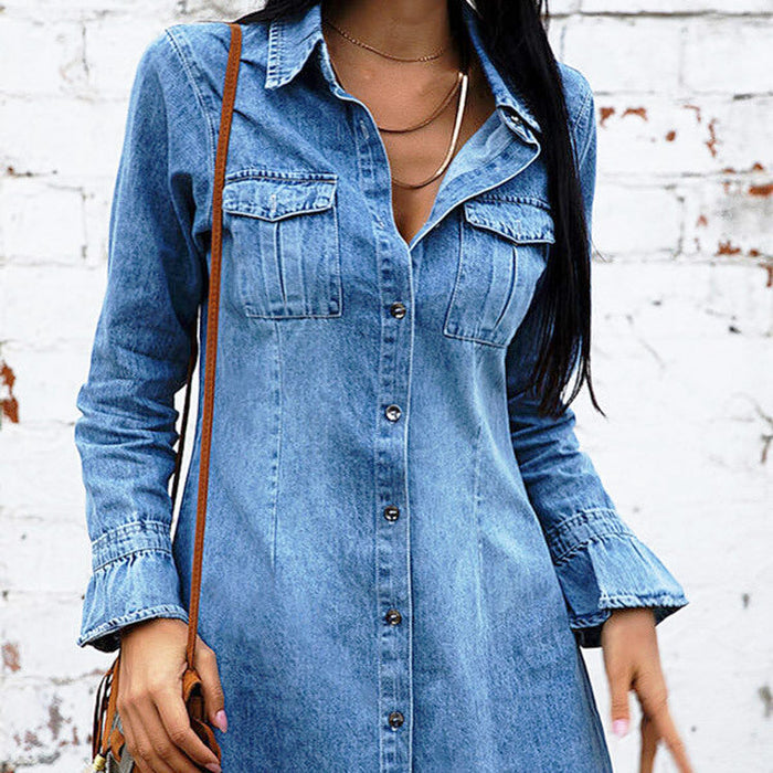 Denim Jacket Women  Autumn Winter New Slim Denim Dress Fashion Europe Denim Women  Dress Sexy