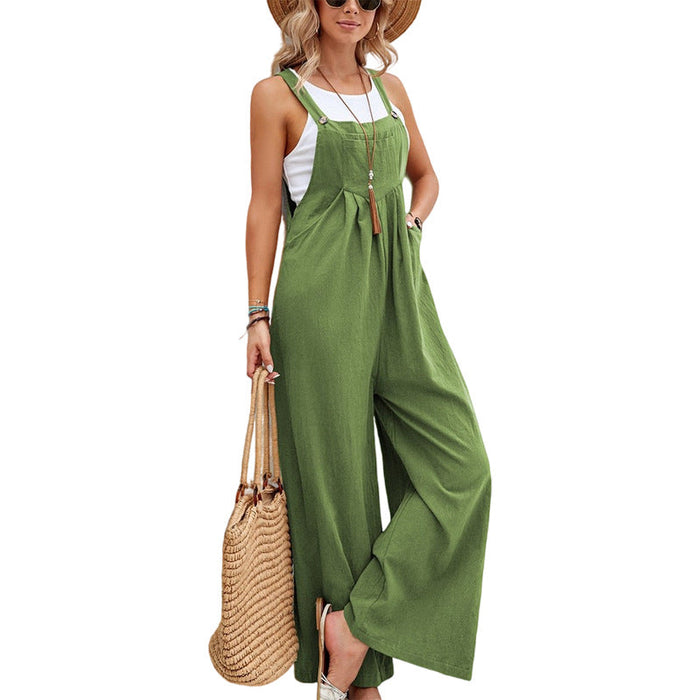 Women Clothing Popular Solid Color Casual Suspender Trousers