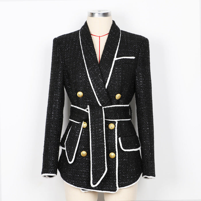 High End Women  Tweed Waist Slimming Women  Business Shorts Blazer Suit Set