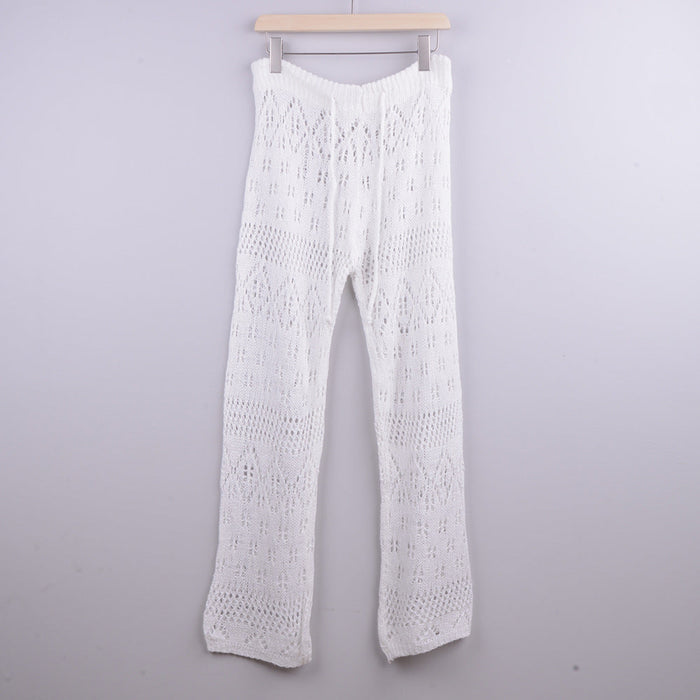 Hand Crochet Hollow Out Cutout out Strap Beach Pants Women Casual Trousers