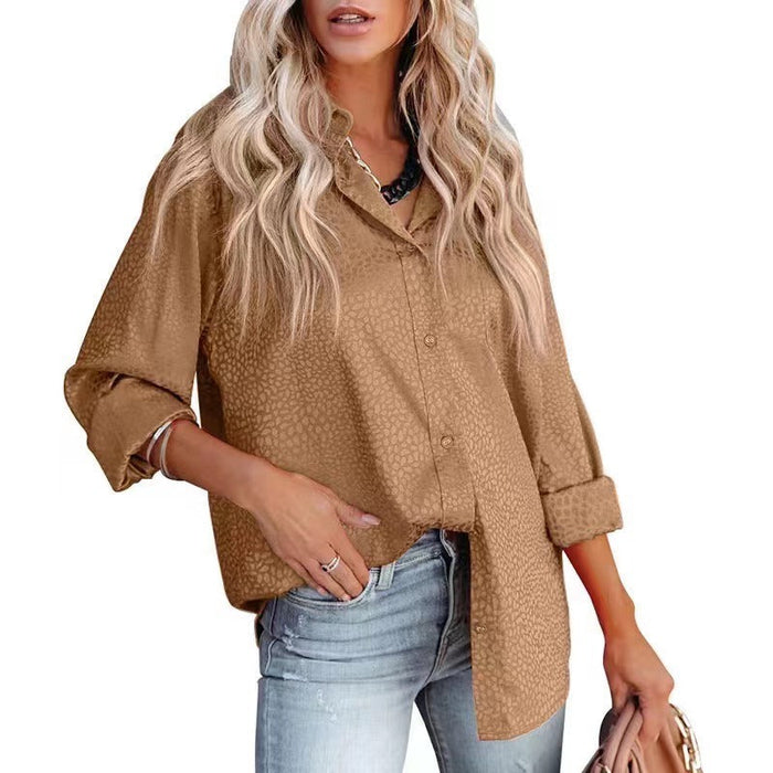 Women Shirt Autumn Comfort Satin Gravel Pattern Long Sleeve Loose Women  Top