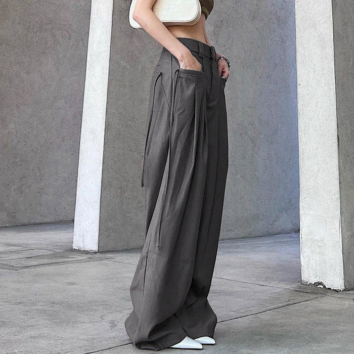 Summer sexy Retro Street Loose Low Waist Solid Color Woven Pants