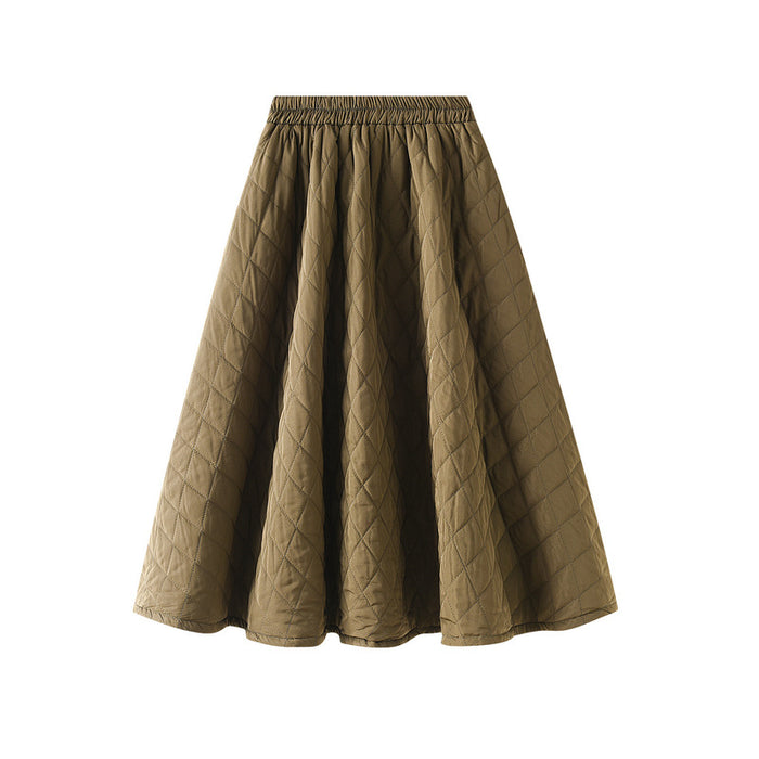 South Korea Dongdaemun Autumn Elastic Waist Rhombus Woven Quilted A Line Slimming Skirt Women