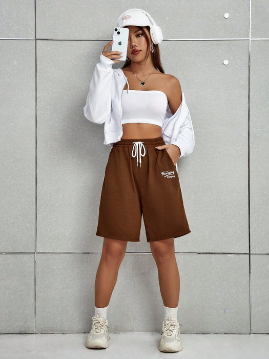 Women Clothing Summer Sports Casual English Embroidered Shorts