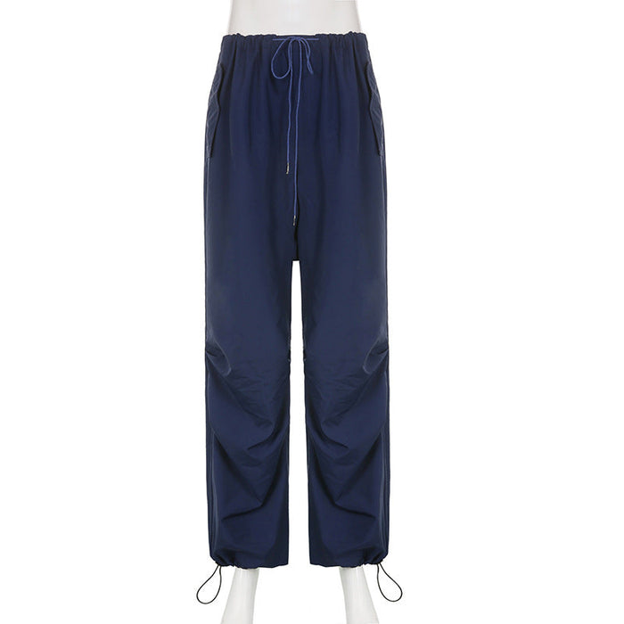 Blue Loose Sports Casual Woven Wide Leg Pants for Women Summer Street Snap