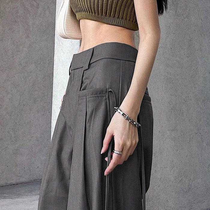 Summer sexy Retro Street Loose Low Waist Solid Color Woven Pants