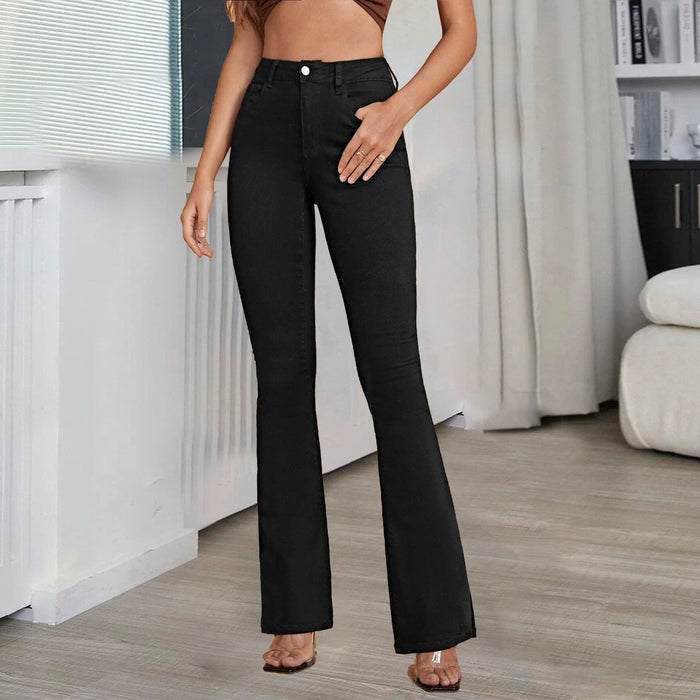 Jeans Women Women Clothing Micro Elastic High Waist Black White Bootcut Trousers