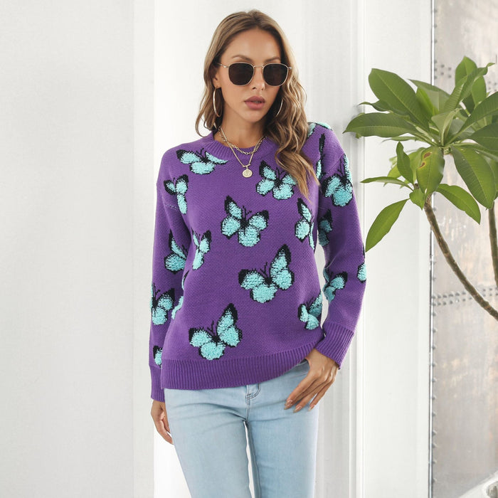 Popular Three Dimensional Butterfly Sweater Women Loose Autumn Winter Long Sleeve Knitwear Sweater