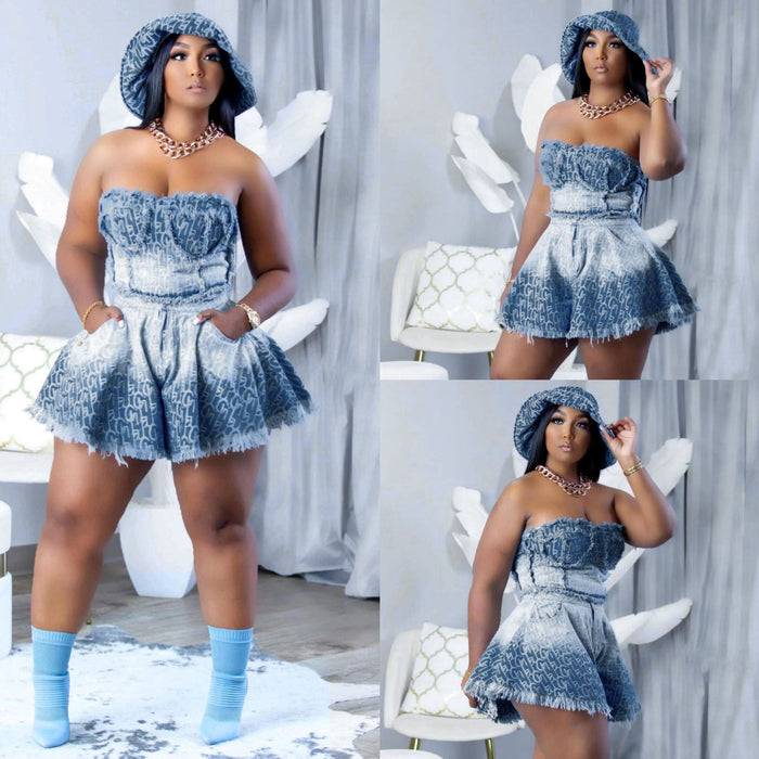 Women Office Denim plus Size Women Two Piece Set with Pocket