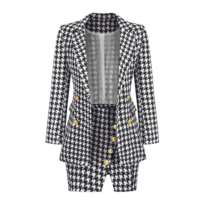 Sexy Socialite Chanel Suit Set Skirt Autumn Winter Women Houndstooth Two Piece Set