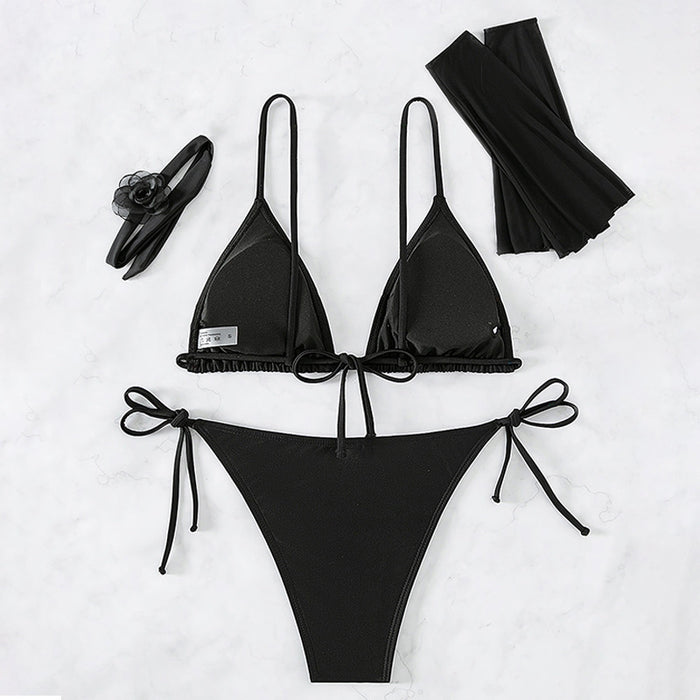 Bikini Four Piece Set Swimwear Solid Color Sexy Bikini Split Swimsuit for Women