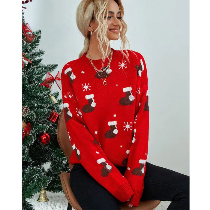 Christmas Festival Pullover Women Sweater Round Neck Loose Sweater