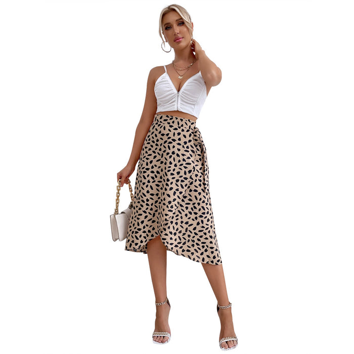 Women Clothing Casual All-Matching Graceful Polka Dot Floral Print Slit Skirt