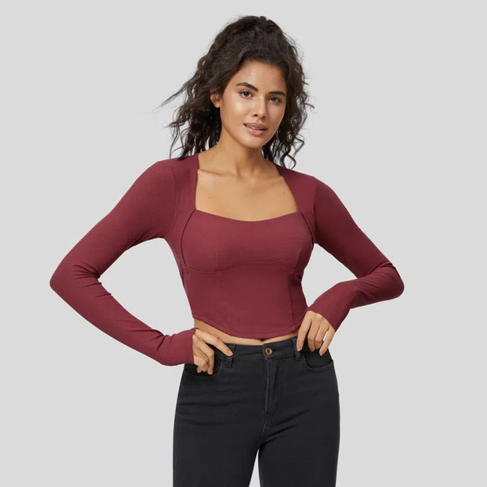 Square Collar Long Sleeve Knitwear Women Autumn Tight Expose Clavicle Slimming Inner Bottoming Top