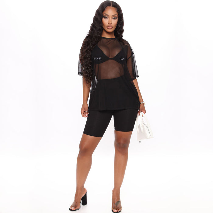 Summer Women Clothing Sexy Mesh Loose See-through Two-Piece Set for Women