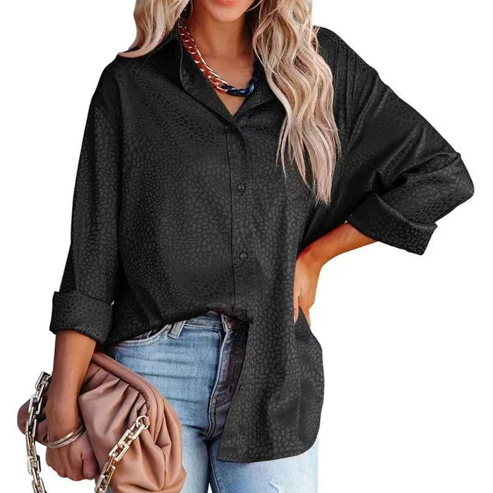 Women Shirt Autumn Comfort Satin Gravel Pattern Long Sleeve Loose Women  Top