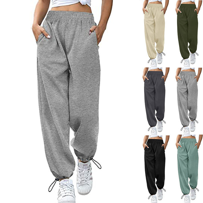 Spring Summer Women Clothing Loose Casual Sports Drawstring Wide Leg Ankle Banded Pants Women Plus Size