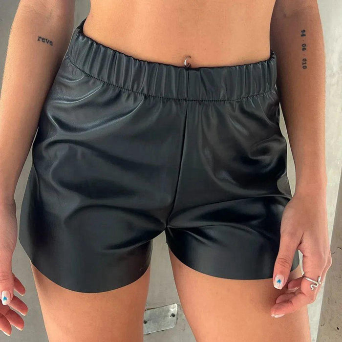 Women Clothing Solid Color Waist Tight Faux Leather Shorts Leather Pants Women Pants