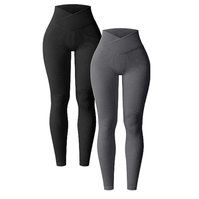 Yoga Leggings Ribbed High Waist Cross Sports Workout Leggings Casual Trousers