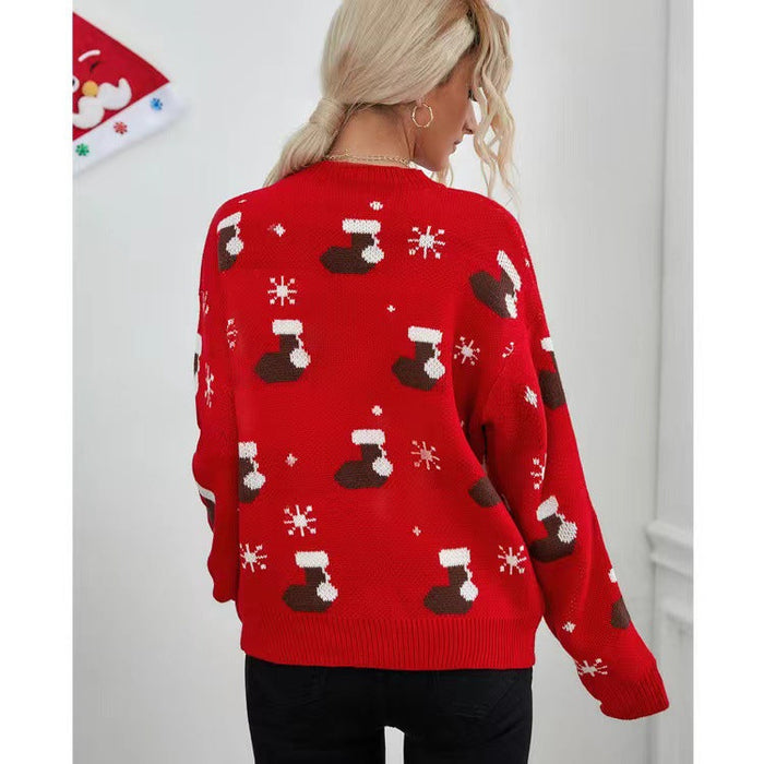 Christmas Festival Pullover Women Sweater Round Neck Loose Sweater