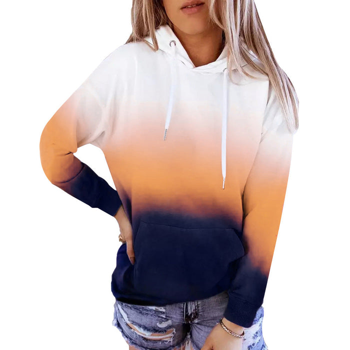 Autumn Winter New Long-Sleeved Hooded Women Tops Gradient Printing Casual Loose Hoodie